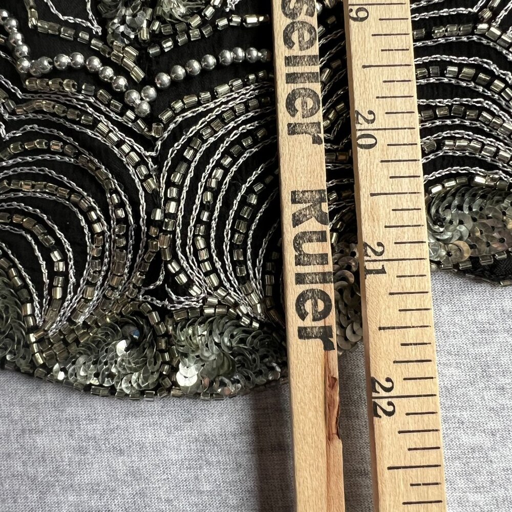 Vintage 90s Papell Boutique Evening Beaded Silk Top Womens XL Black Silver Spark - Picture 13 of 13